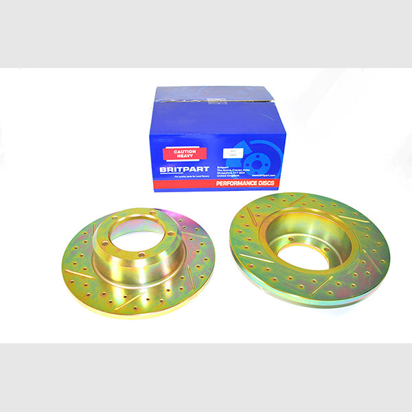 DA4600-2 - Range Rover Classic Front Solid Brake Discs Drilled and Grooved Performance Upgrade