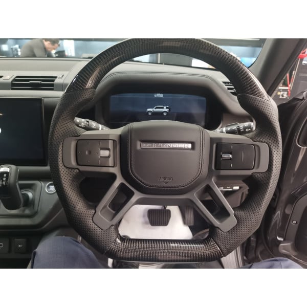 Land Rover Defender (L663) Carbon Fibre & Perforated Leather Heated Flat-Bottom Steering Wheel