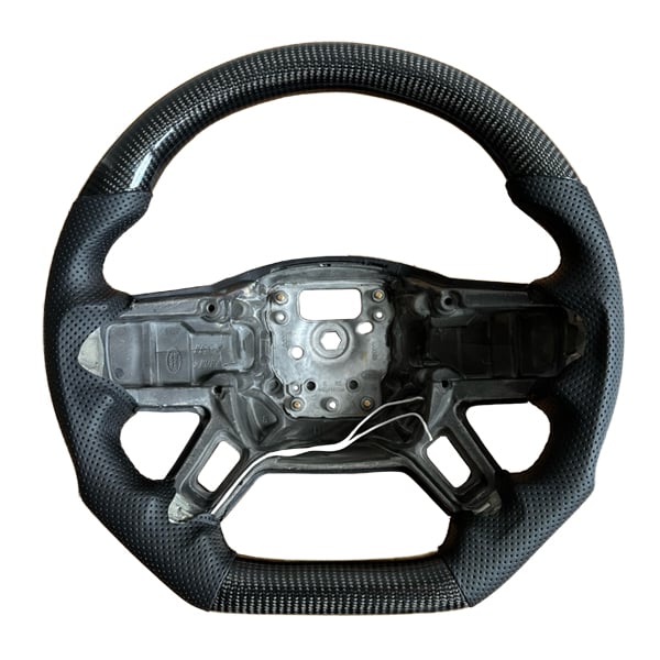 Land Rover Defender (L663) Carbon Fibre & Perforated Leather Heated Flat-Bottom Steering Wheel