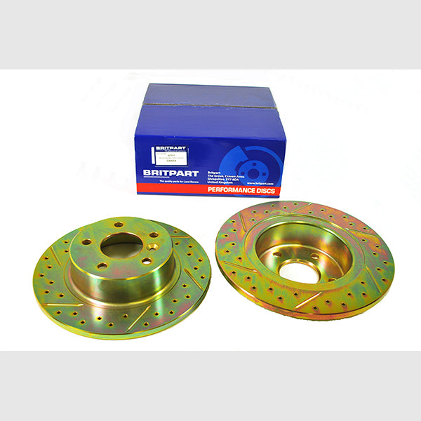 DA4604-1 - Rear Solid Brake Discs Drilled and Grooved Performance Upgrade for Range Rover P38