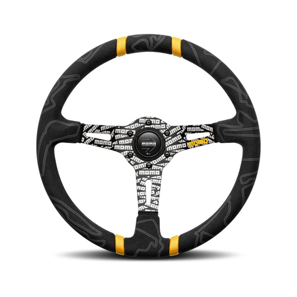 LAND ROVER DEFENDER MOMO ULTRA BLACK STEERING WHEEL - YELLOW INSERT