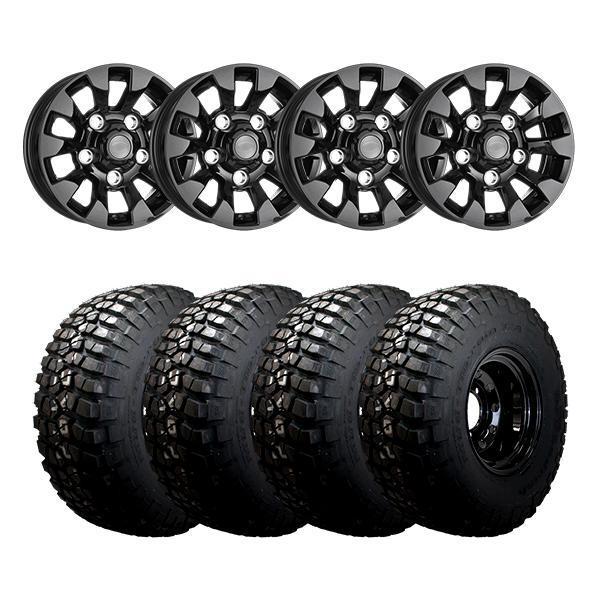 16" X 7" OEM STYLE SAWTOOTH BLACK ET20 WITH: 265/75/16 B F Goodrich T/A KM2 Mud Terrain 119/116Q