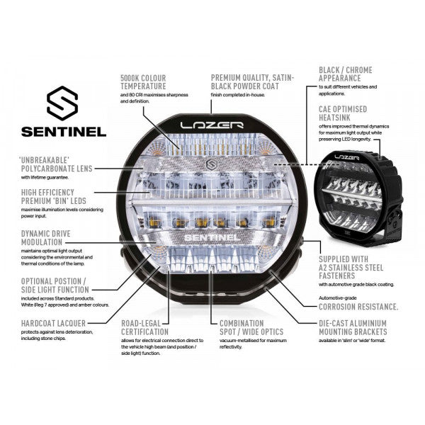 Lazer Lamps Sentinel 9" LED Spotlight - Chrome